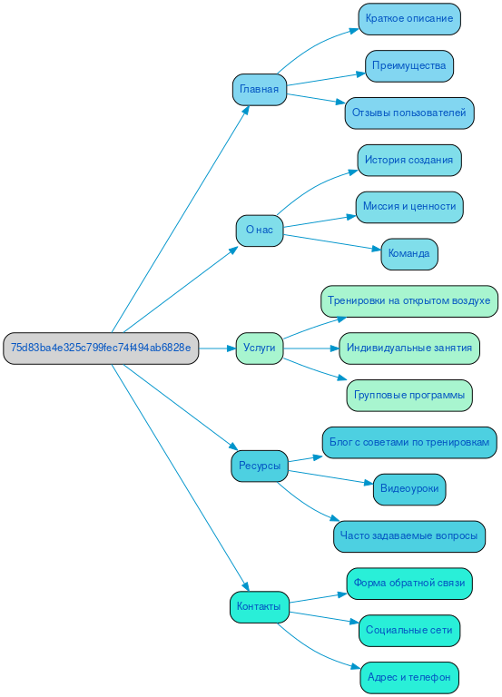 Структура сайта спортплощадки, воркаут в формате mindmap